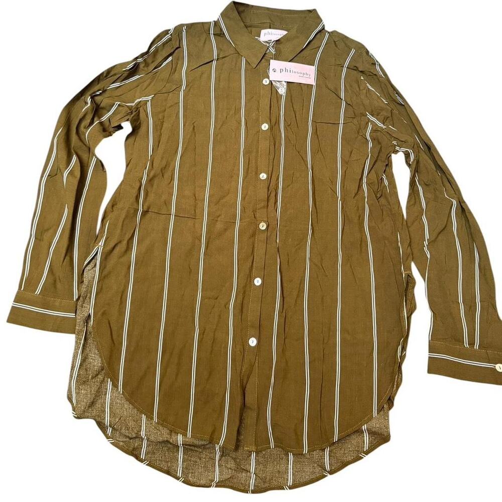 Philosophy Republic Women's High Low Blouse Green Striped Size M